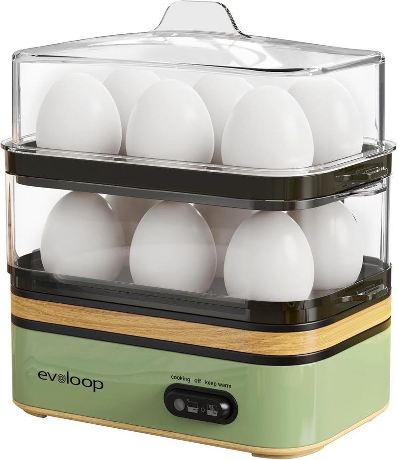 evoloop Rapid Egg Cooker Electric 12 Eggs Capacity, Soft, Medium, Hard Boiled, Poached, Omelet Maker Egg Poacher & Vegetable Steamer, BPA Free Tray（Green） - Image 1